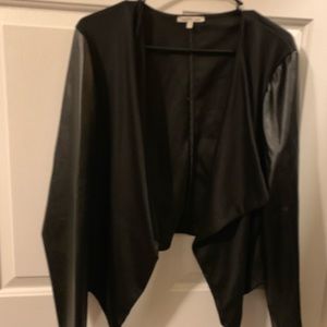 Faux leather sleeve sweater